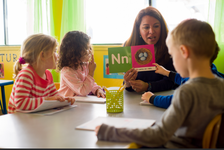  preschool teacher with kids 